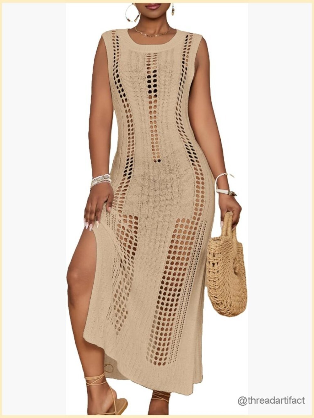 Crochet Beach Cover Up Sleeveless Knit Swimwear Coverup Hollow Out Summer